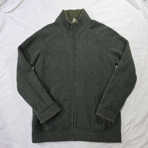 Patagonia 100% Lambswool Zip Up Cardigan Mock Neck Sweater w/Pockets in Green. L